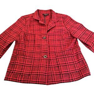 Talbots Wool Blend Blazer Womens‎ 12 Red Black Plaid Lined Jacket Classic Preppy